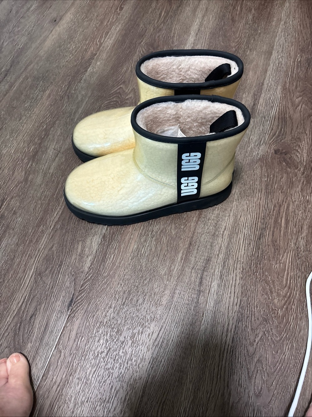 UGG cream color Short Sheepskin Ankle Boots with Black Trim and Logo